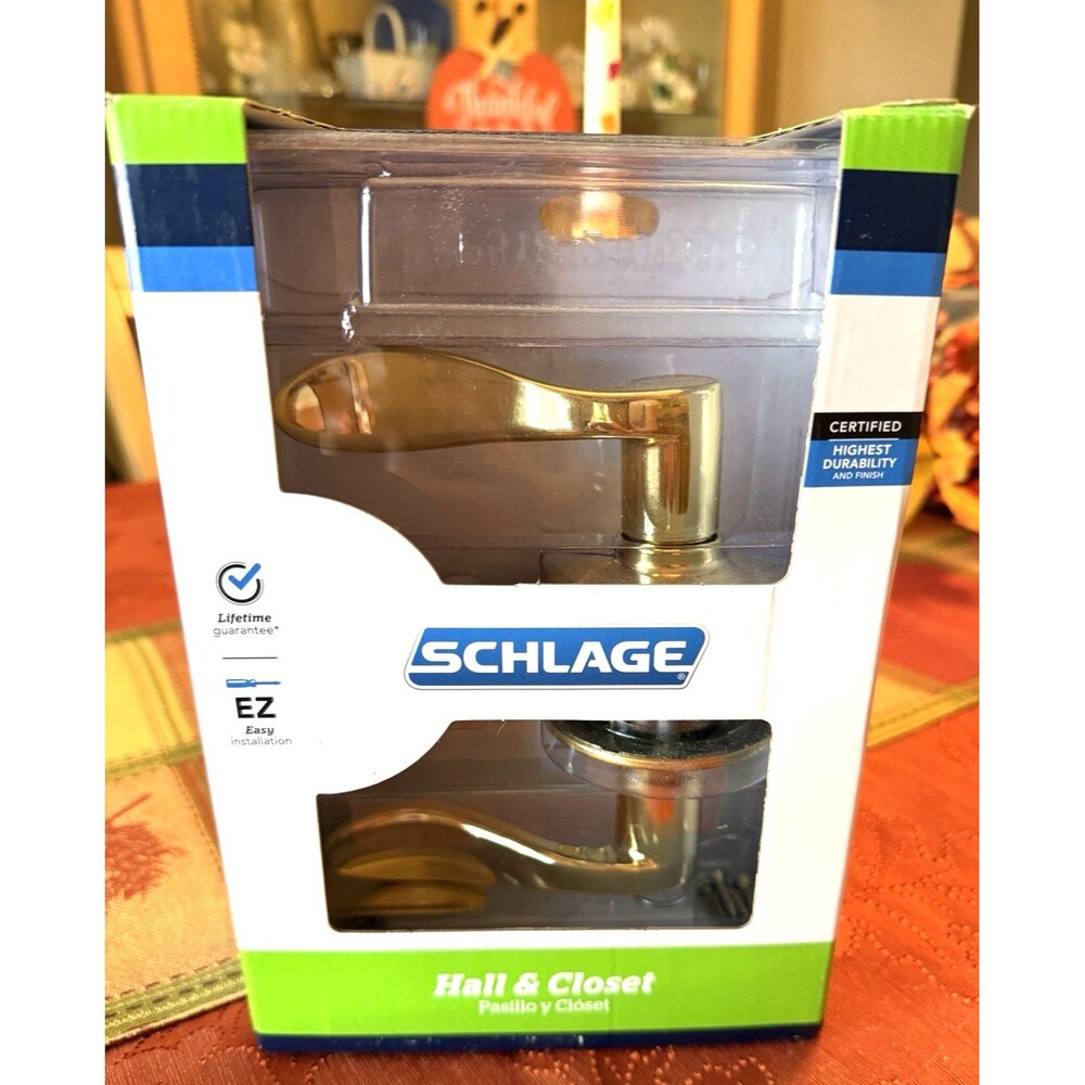 Schlage Flair Passage Door Lever Handle Bright Brass F10 V ACC 605 Hall & Closet